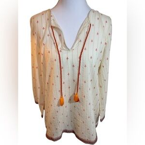 Hatley Women’s Organic Cotton Tunic Top XS / TP | Boho Peasant Tassel